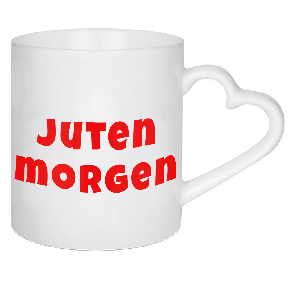 Herztasse "Juten Morgen" artboxONE - Typografie - Juten,Morgen,Kölsch,Spruch,Guten,Typo,Typografie,Minimalismus,Bunt