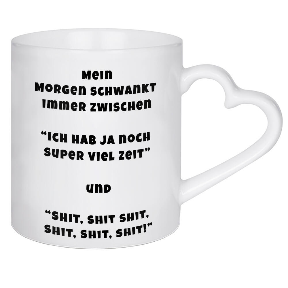 Herztasse "Mein Morgen" artboxONE - Typografie,Lustig - Morgen,Zeit,Pünktlich,Shit,Wenig,Typo,Typografie,Minimalismus,Schwarzweiß
