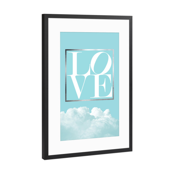 Poster mit Rahmen Schwarz (Metallic) "Love in Turquoise" artboxONE - Typografie,Liebe