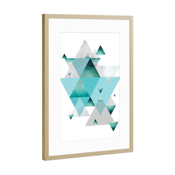 Poster mit Rahmen Gold "Geometric Luxe in Turquoise" artboxONE - Geometrie