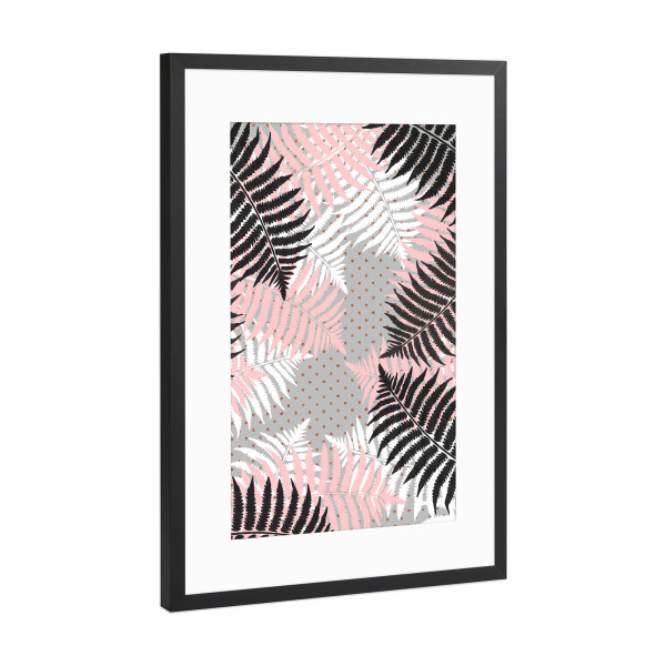Poster mit Rahmen Schwarz (Metallic) "Ferns on Gold Polka Dots" artboxONE - Natur,Floral - Fern,Forest,Wood,Winter,Gold,Polka dots,Illustration