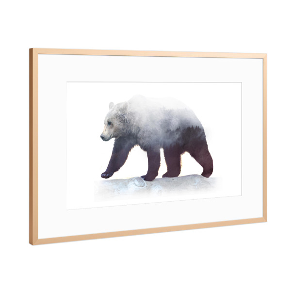 Poster mit Rahmen Kupfer "Winter Bear" artboxONE - Tiere - Bear,Wild,Forest,Wood,Watercolor,Double exposure