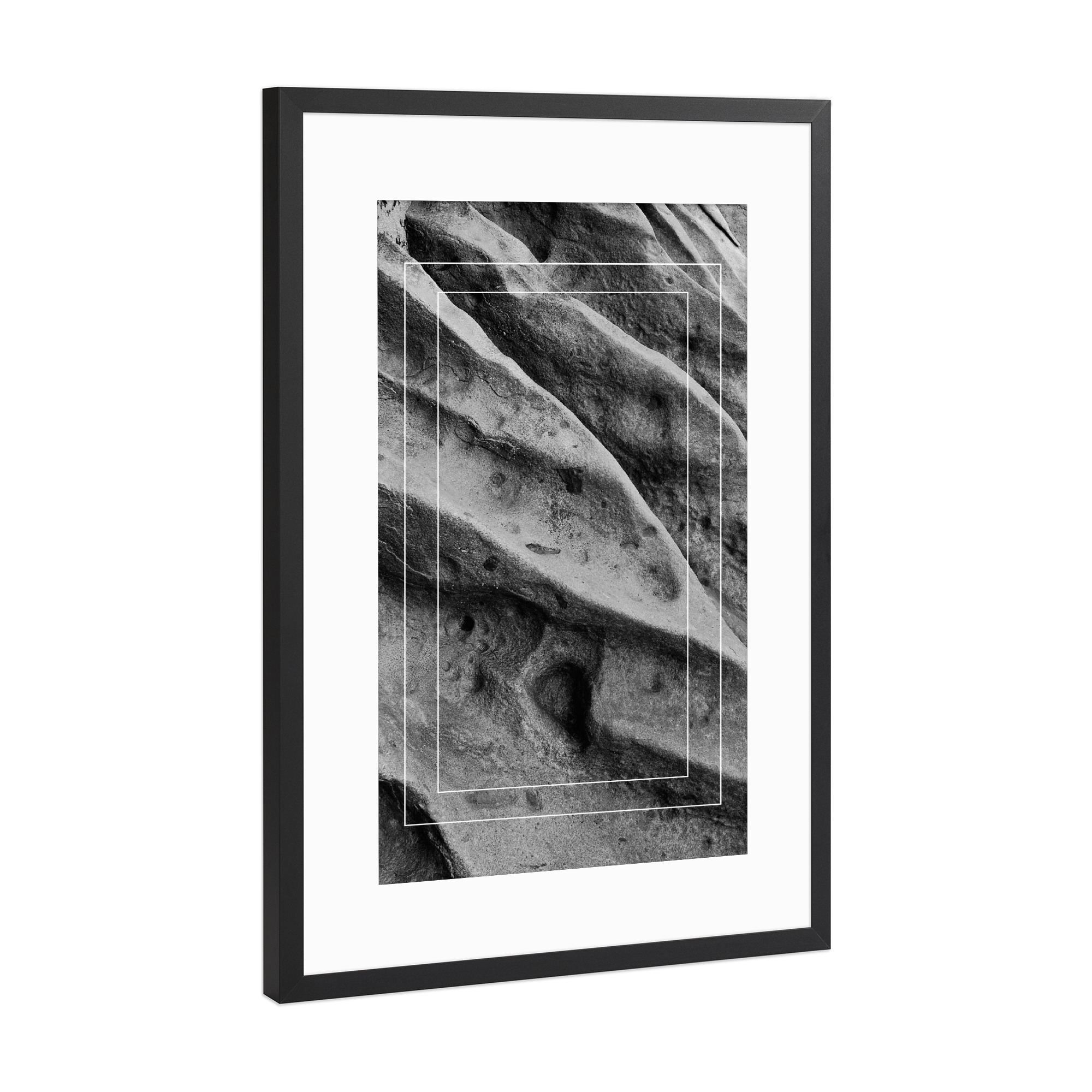 Poster mit Rahmen Schwarz (Metallic) "Stones" artboxONE - Natur,Reise,Abstrakt,Schwarzweiß,Reise / Strand und Meer