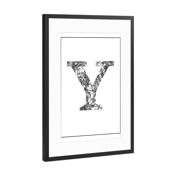 Poster mit Rahmen Schwarz (Metallic) "Floral Y" artboxONE - Typografie,Floral,Schwarzweiß