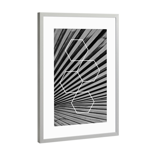 Poster mit Rahmen Silber "Leaf & Squares" artboxONE - Natur,Reise,Abstrakt,Schwarzweiß,Geometrie,Reise / Asien