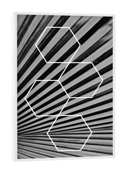 Poster mit weißem Rahmen "Leaf & Squares" artboxONE - Natur,Reise,Abstrakt,Schwarzweiß,Geometrie,Reise / Asien