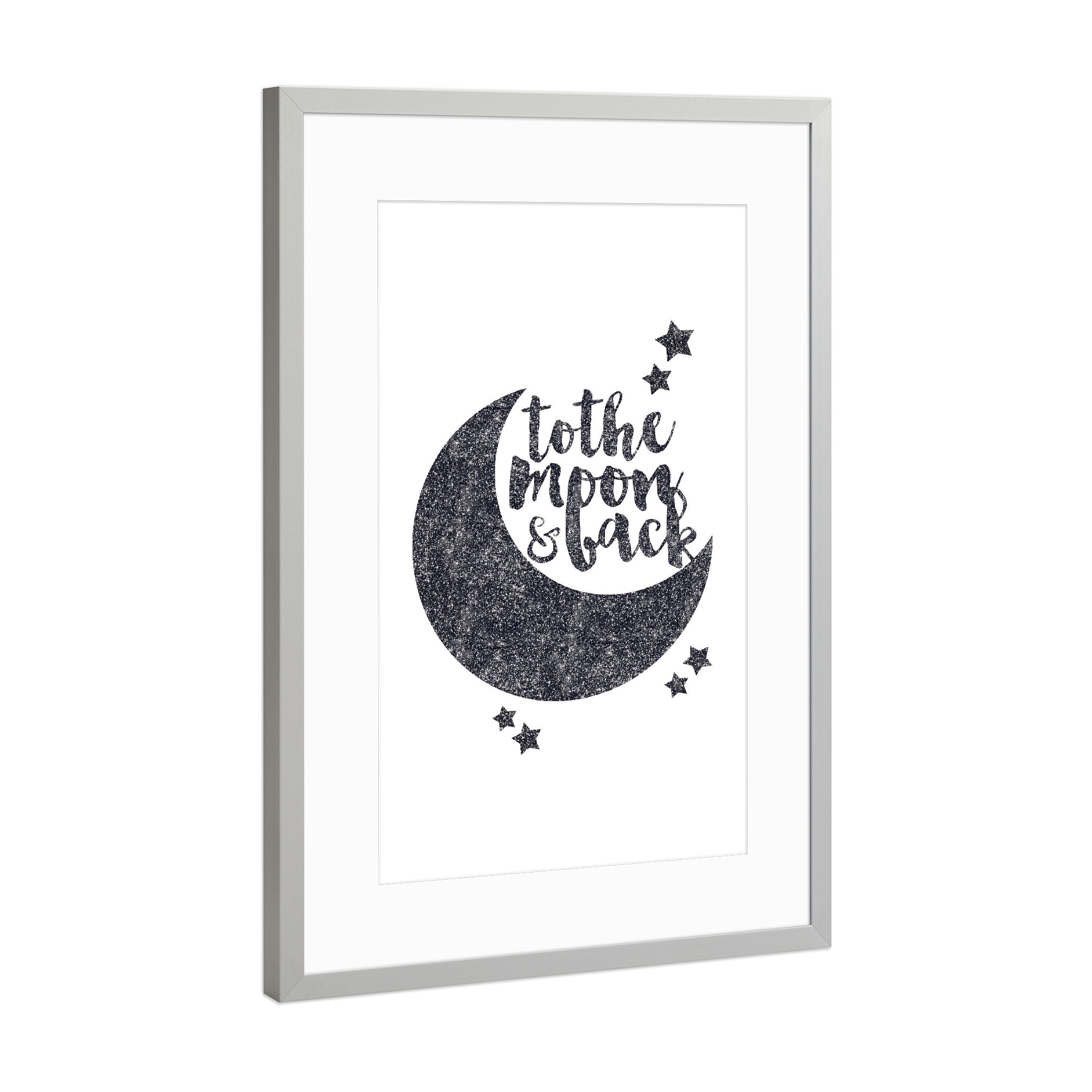 Poster mit Rahmen Silber "To the Moon & Back" artboxONE - Liebe - Moon,Love,Glitter,Star,Galaxy,Quote,Inspirational