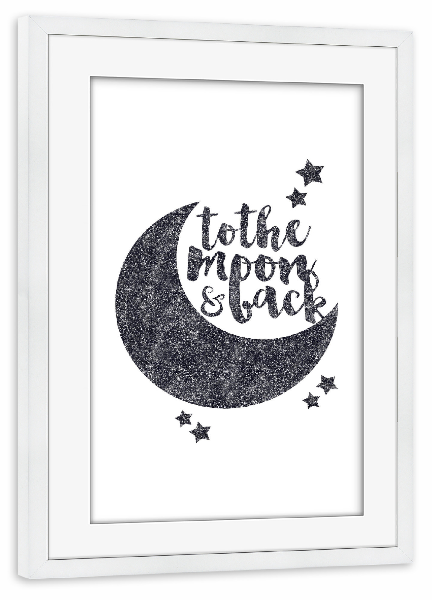 Poster mit Rahmen weiß "To the Moon & Back" artboxONE - Liebe - Moon,Love,Glitter,Star,Galaxy,Quote,Inspirational