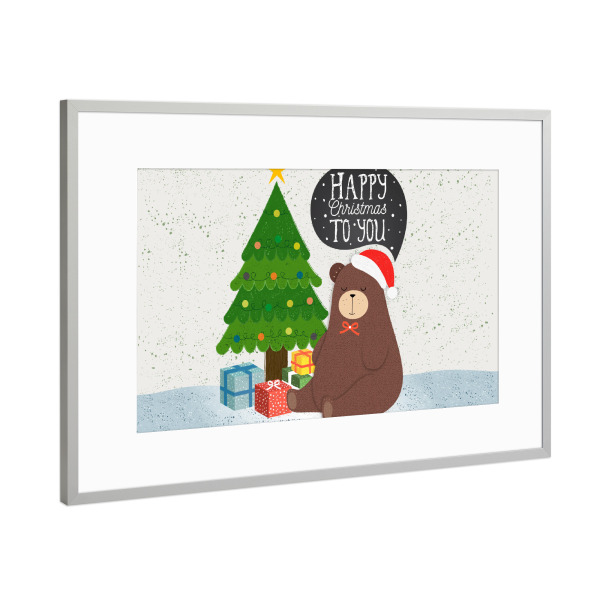 Poster mit Rahmen Silber "Happy christmas to you!" artboxONE - Für Kinder,Tiere,Weihnachten