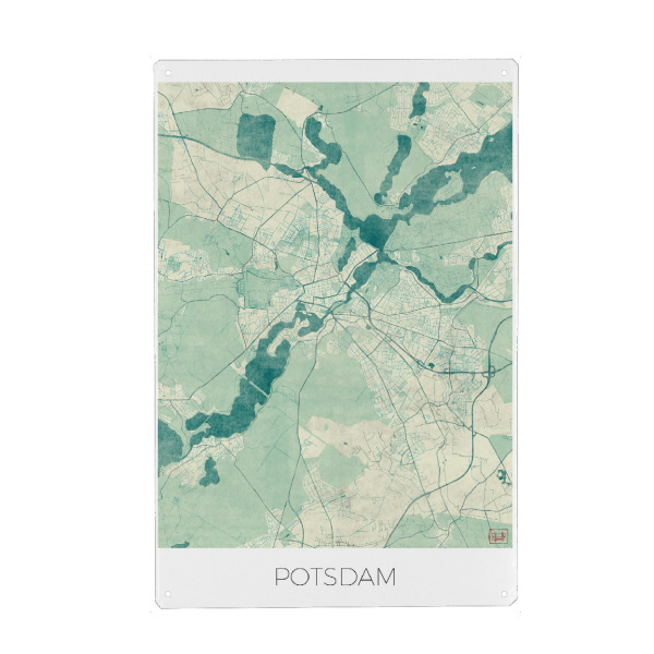 Metall Poster "Potsdam, Deutschland Blue" artboxONE - Städte,Kartografie - Karte,Stadt,Straße,Plakat,Plan,Map,Street,Potsdam,Deutschland