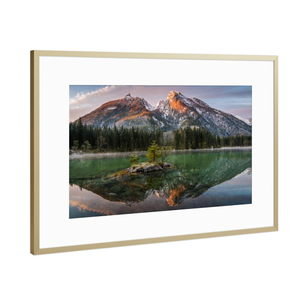 Poster mit Rahmen Gold "Hochkalter im Spiegel" artboxONE - Natur,Reise