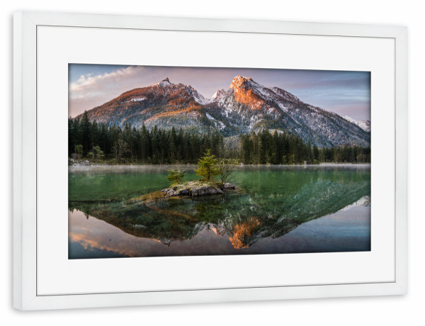 Poster mit Rahmen weiß "Hochkalter im Spiegel" artboxONE - Natur,Reise