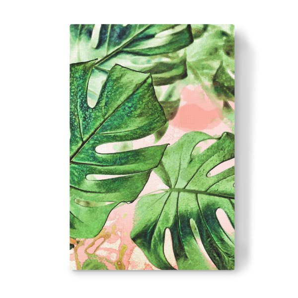 Leinwandbild "Monstera Beauty" artboxONE - Natur,Floral - Watercolor,Monstera,Exotic,Nature,Rain,Tropical,Botanical,Leaves,Blush,Pink,Green,Greenery