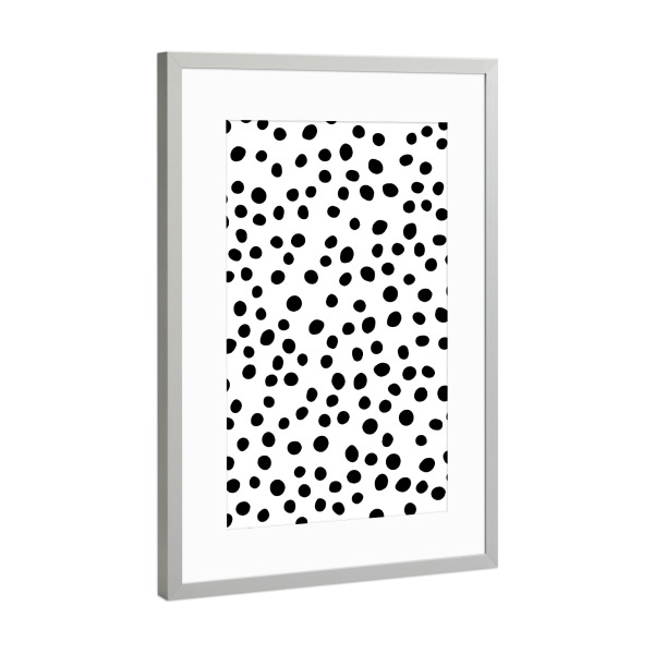 Poster mit Rahmen Silber "Singularity-v2" artboxONE - Abstrakt,Schwarzweiß - Graphic design,Pattern,Polka dots,Black,White,Random,Abstract,Dots