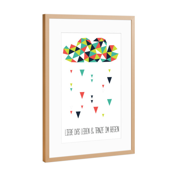 Poster mit Rahmen Kupfer "Leben lieben" artboxONE - Typografie,Abstrakt,Geometrie - Leben,Lieben,Wolke,Regen,Tropfen,Tanzen