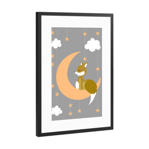 Poster mit Rahmen Schwarz (Metallic) "Dreaming fox" artboxONE - Für Kinder,Tiere