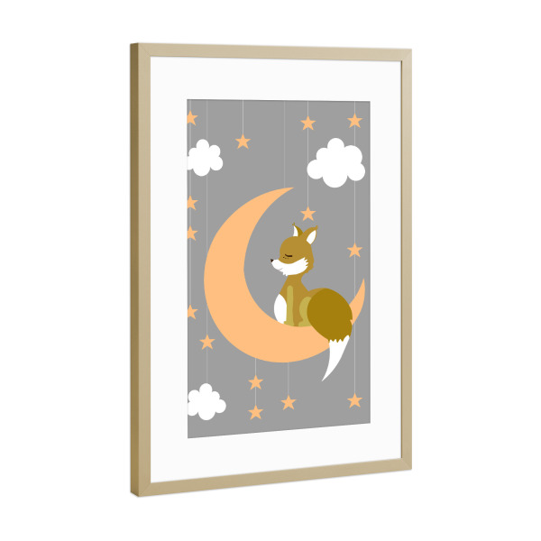 Poster mit Rahmen Gold "Dreaming fox" artboxONE - Für Kinder,Tiere