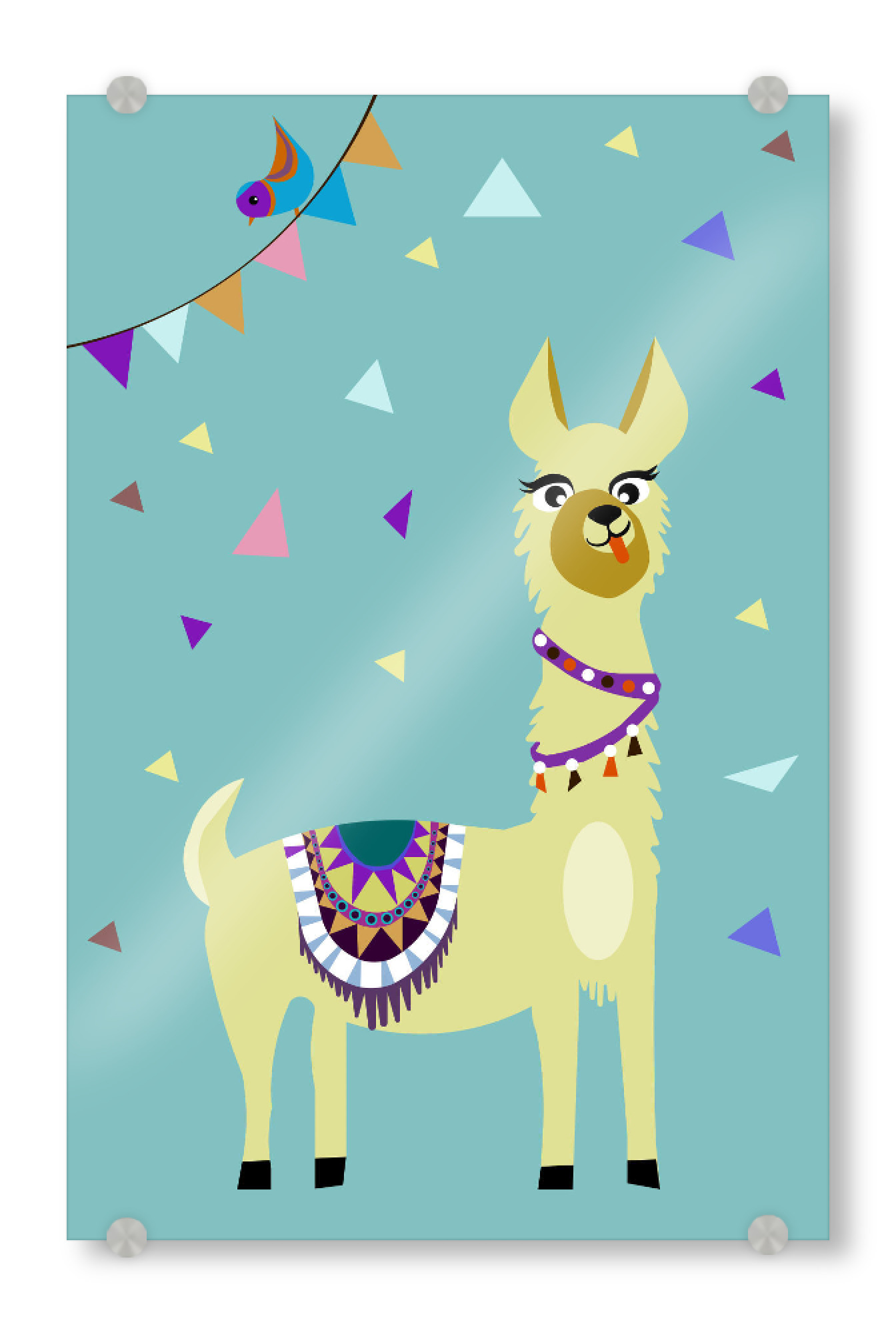 Acrylglasbild "Funky alpaka" artboxONE - Für Kinder,Tiere - Alpaka,Lama,Kind,Kinderzimmer,Konfetti,Wimpel,Party,Crazy