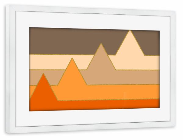 Poster mit Rahmen weiß "Orange Mountains" artboxONE - Abstrakt,Geometrie