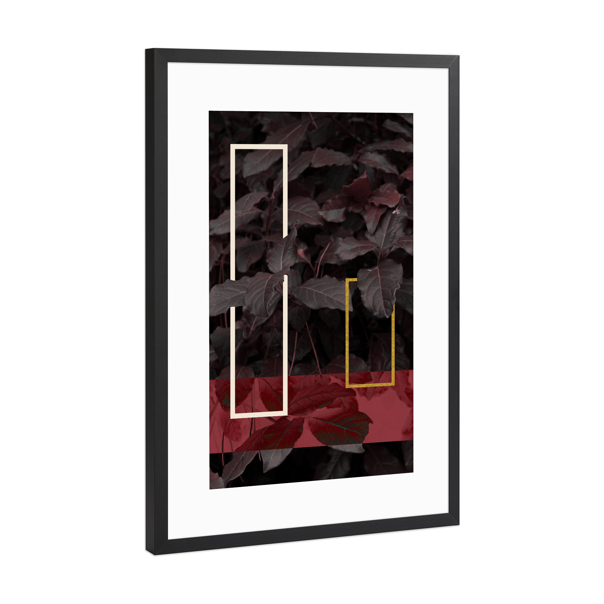 Poster mit Rahmen Schwarz (Metallic) "Burgundy Fall" artboxONE - Natur,Geometrie