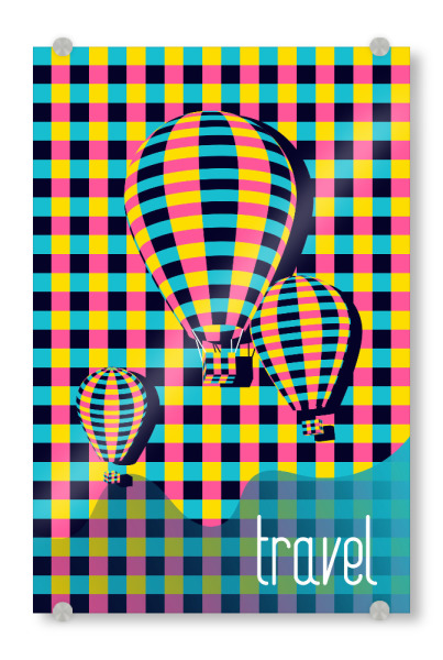 Acrylglasbild "Travel 2" artboxONE - Reise,Geometrie - Travel,Pop,Airballoon,Sky,Flying,High,Flight,Journey,Pattern,Texture,3d,Reisen,Balloon