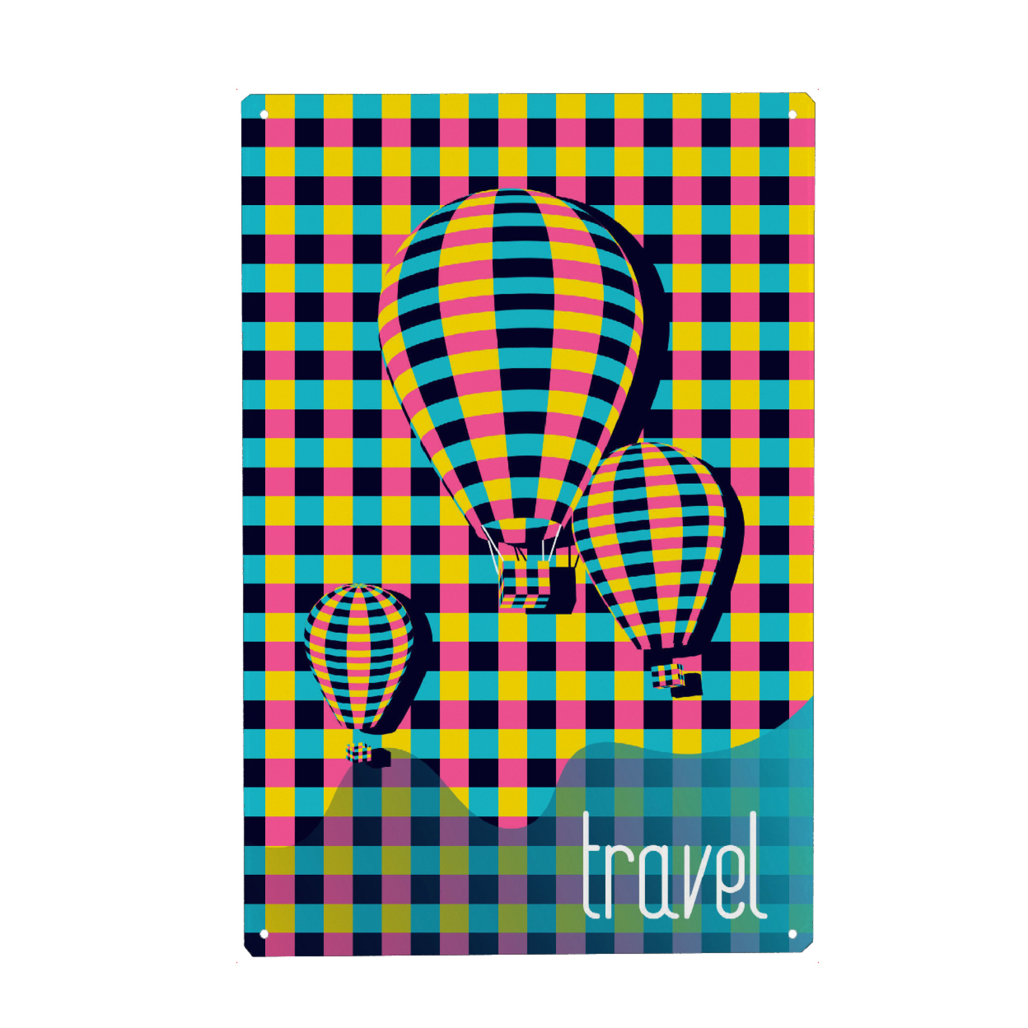 Holzbild "Travel 2" artboxONE - Reise,Geometrie - Travel,Pop,Airballoon,Sky,Flying,High,Flight,Journey,Pattern,Texture,3d,Reisen,Balloon