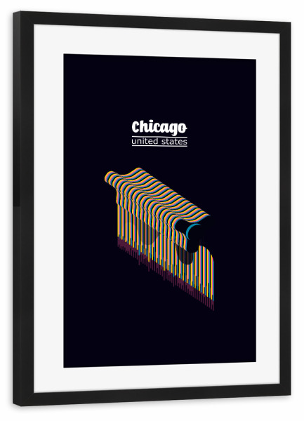 Poster mit Rahmen schwarz "Chicago - United States" artboxONE - Städte,Reise,Geometrie,Städte / Chicago