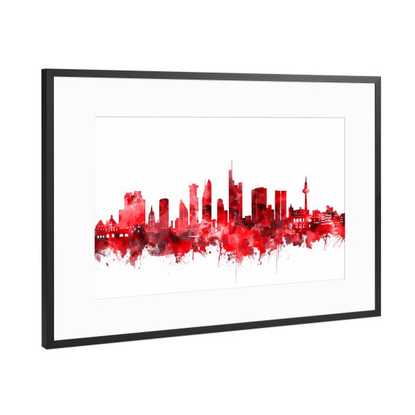 Poster mit Rahmen Schwarz (Metallic) "Frankfurt city skyline red" artboxONE - Städte,Abstrakt,Städte / Frankfurt