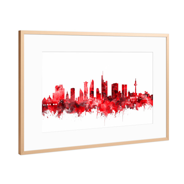 Poster mit Rahmen Kupfer "Frankfurt city skyline red" artboxONE - Städte,Abstrakt,Städte / Frankfurt