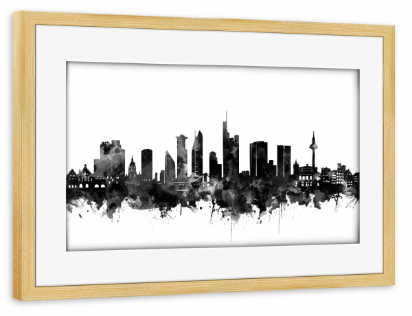 Poster mit Rahmen kiefer "Frankfurt skyline black and white" artboxONE - Städte,Reise,Abstrakt,Schwarzweiß,Städte / Frankfurt