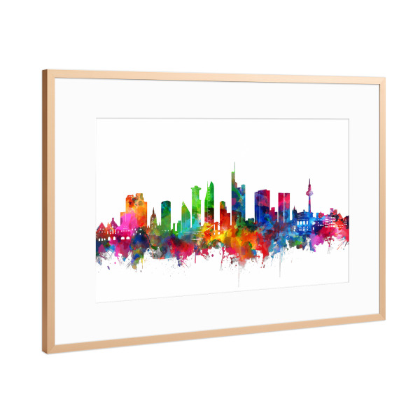 Poster mit Rahmen Kupfer "Frankfurt city skyline watercolor" artboxONE - Städte,Reise,Abstrakt,Städte / Frankfurt