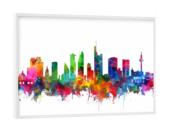 Poster mit weißem Rahmen "Frankfurt city skyline watercolor" artboxONE - Städte,Reise,Abstrakt,Städte / Frankfurt
