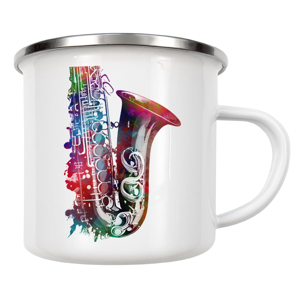 Emaille Tasse "Saxophonmusikkunst A" artboxONE - Musik - Musik,Instrument,Musikinstrument,Band,Jazz,Saxophon