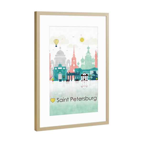 Poster mit Rahmen Gold "Saint Petersburg Skyline" artboxONE - Städte,Reise,Reise / Länder,Städte / Sankt Petersburg