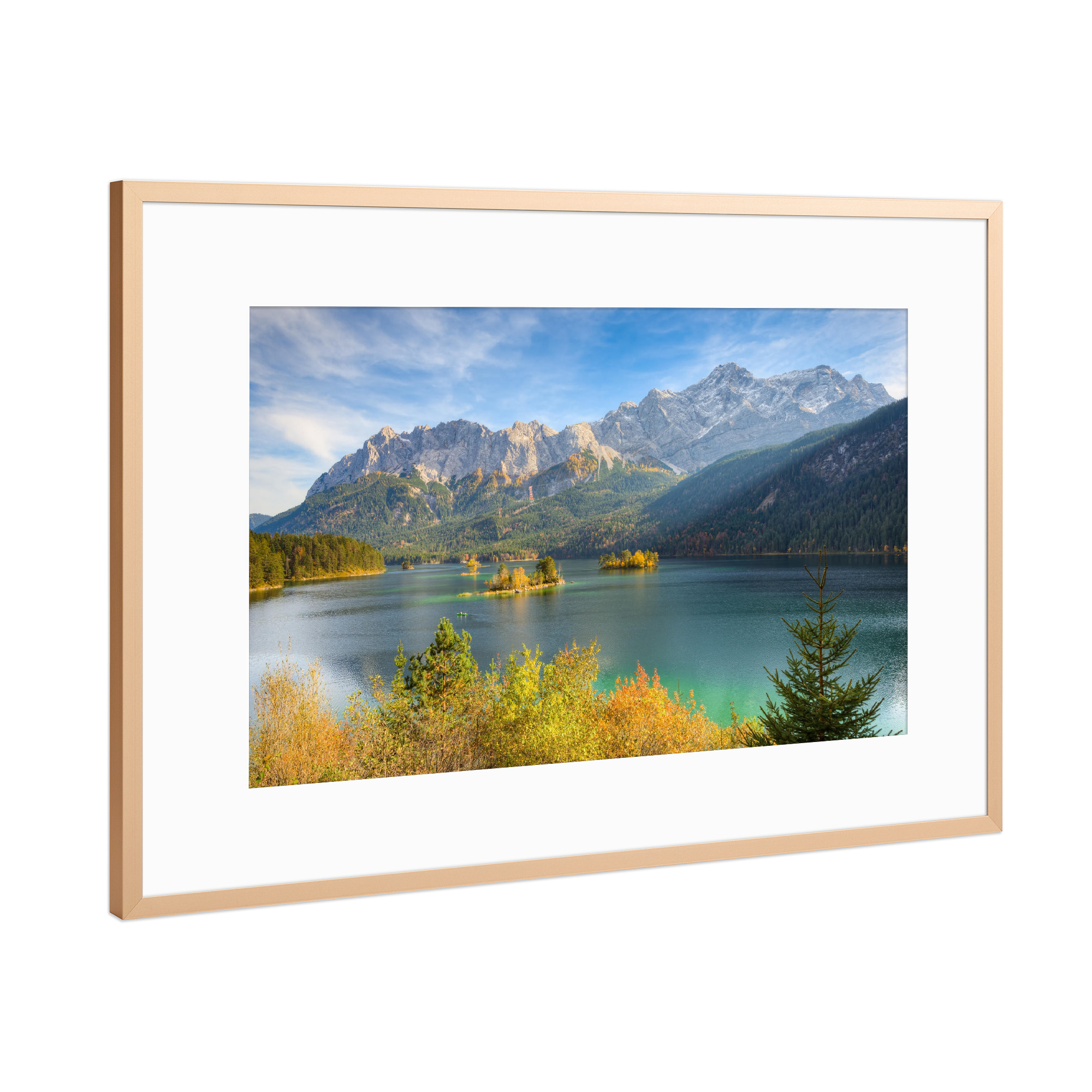 Poster mit Rahmen Kupfer "Eibsee in Bayern" artboxONE - Natur,Reise,Reise / Länder - Eibsee,See,Bayern,Berge,Zugspitze,Deutschland,Alpen,Herbst