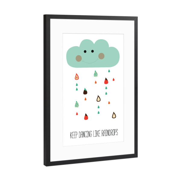 Poster mit Rahmen Schwarz (Metallic) "Keep dancing like raindrops" artboxONE - Für Kinder
