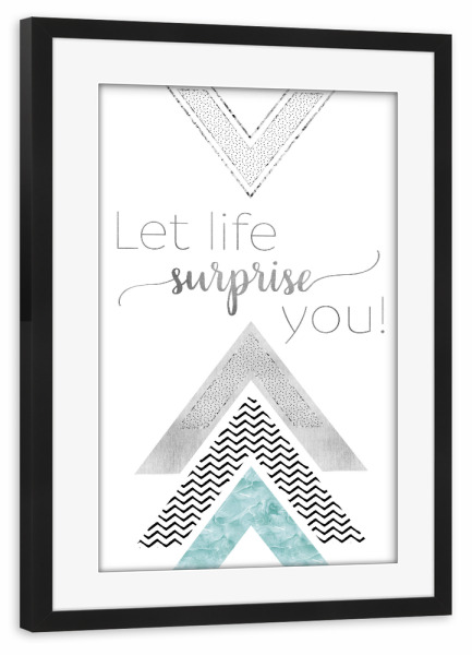 Poster mit Rahmen schwarz "Let life surprise you | mint" artboxONE - Typografie