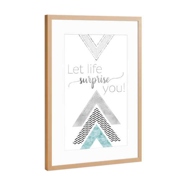 Poster mit Rahmen Kupfer "Let life surprise you | mint" artboxONE - Typografie