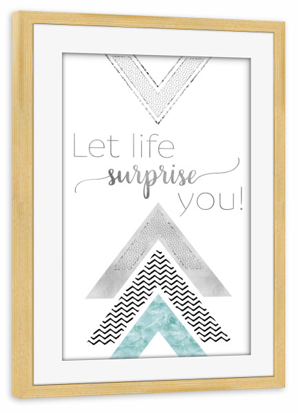 Poster mit Rahmen kiefer "Let life surprise you | mint" artboxONE - Typografie