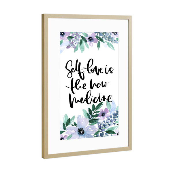 Poster mit Rahmen Gold "Self-love" artboxONE - Typografie,Floral
