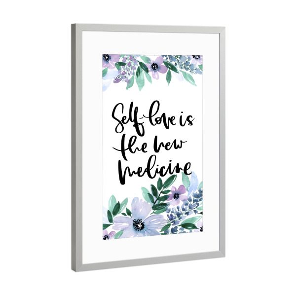 Poster mit Rahmen Silber "Self-love" artboxONE - Typografie,Floral