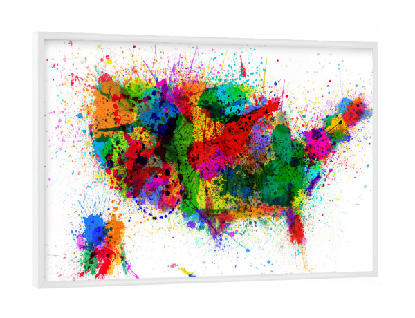 Poster mit weißem Rahmen "United States Paint Splashes Map" artboxONE - Reise,Reise / Länder,Kartografie