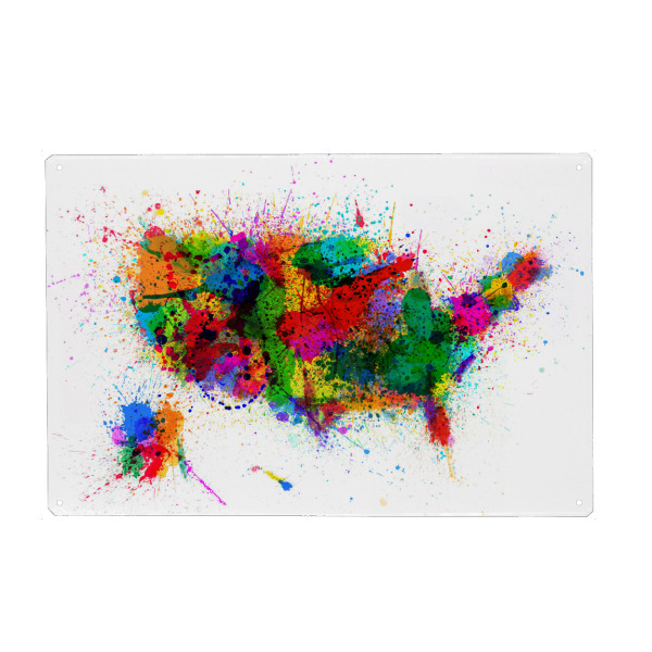 Metall Poster "United States Paint Splashes Map" artboxONE - Reise,Reise / Länder,Kartografie