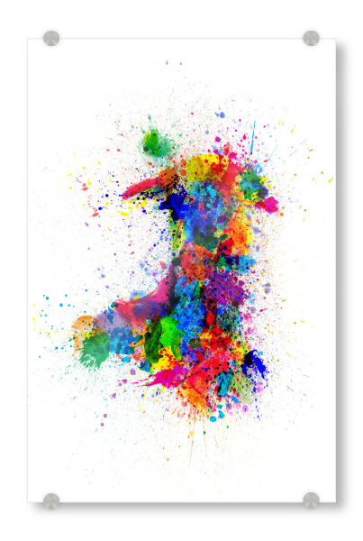 Acrylglasbild "Wales Paint Splashes Map" artboxONE - Reise,Reise / Länder,Kartografie
