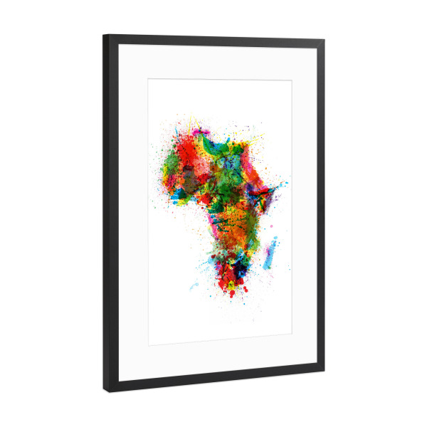 Poster mit Rahmen Schwarz (Metallic) "Paint Splashes Map of Africa" artboxONE - Reise,Reise / Afrika,Reise / Länder,Kartografie