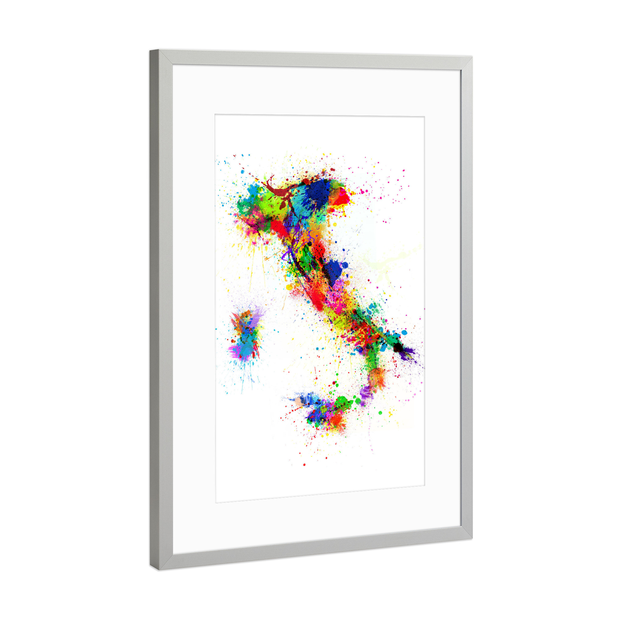 Poster mit Rahmen Silber "Italy Map Paint Splashes" artboxONE - Reise,Reise / Länder,Kartografie
