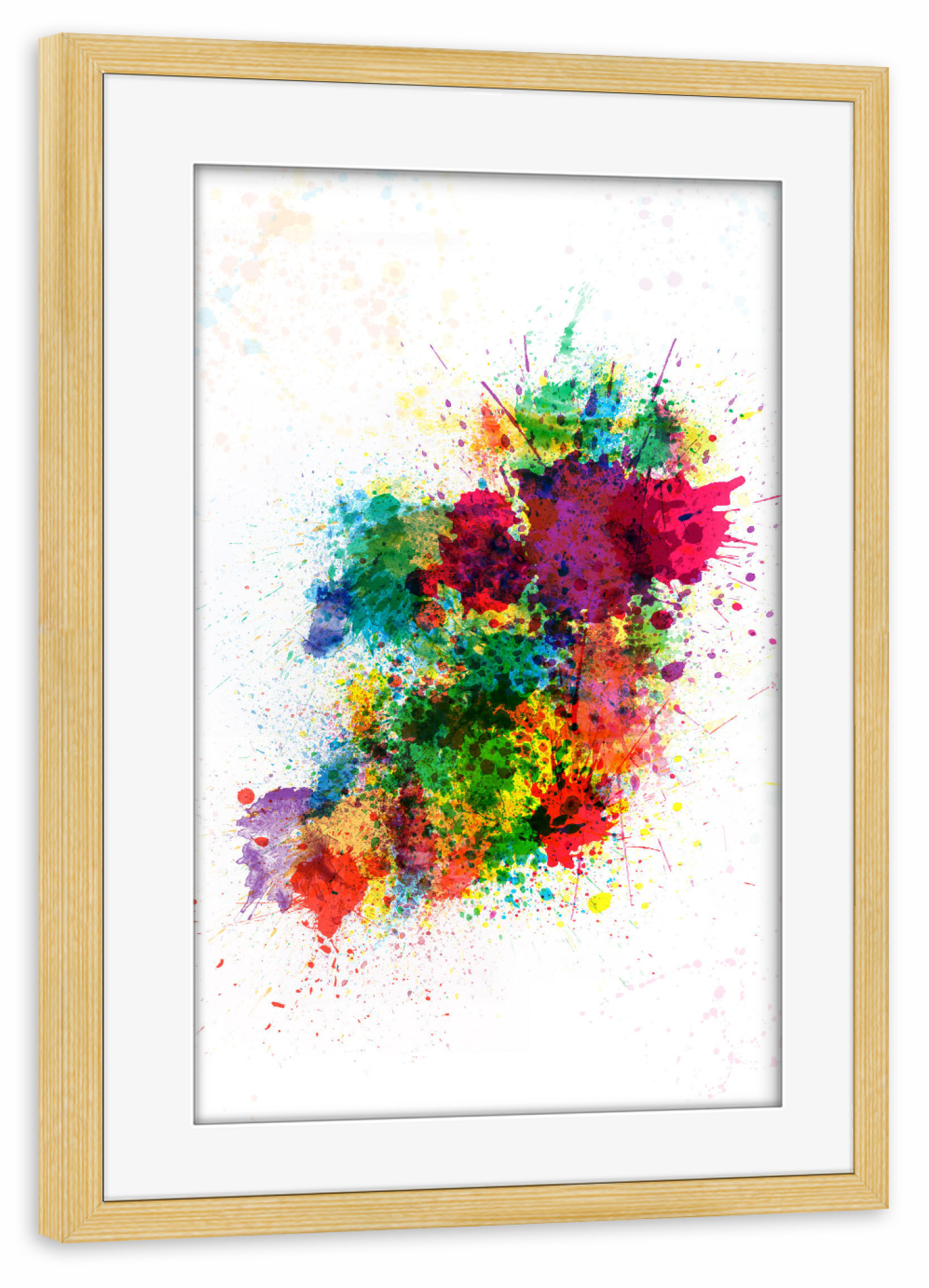 Poster mit Rahmen kiefer "Ireland Map Paint Splashes" artboxONE - Reise,Reise / Länder,Kartografie