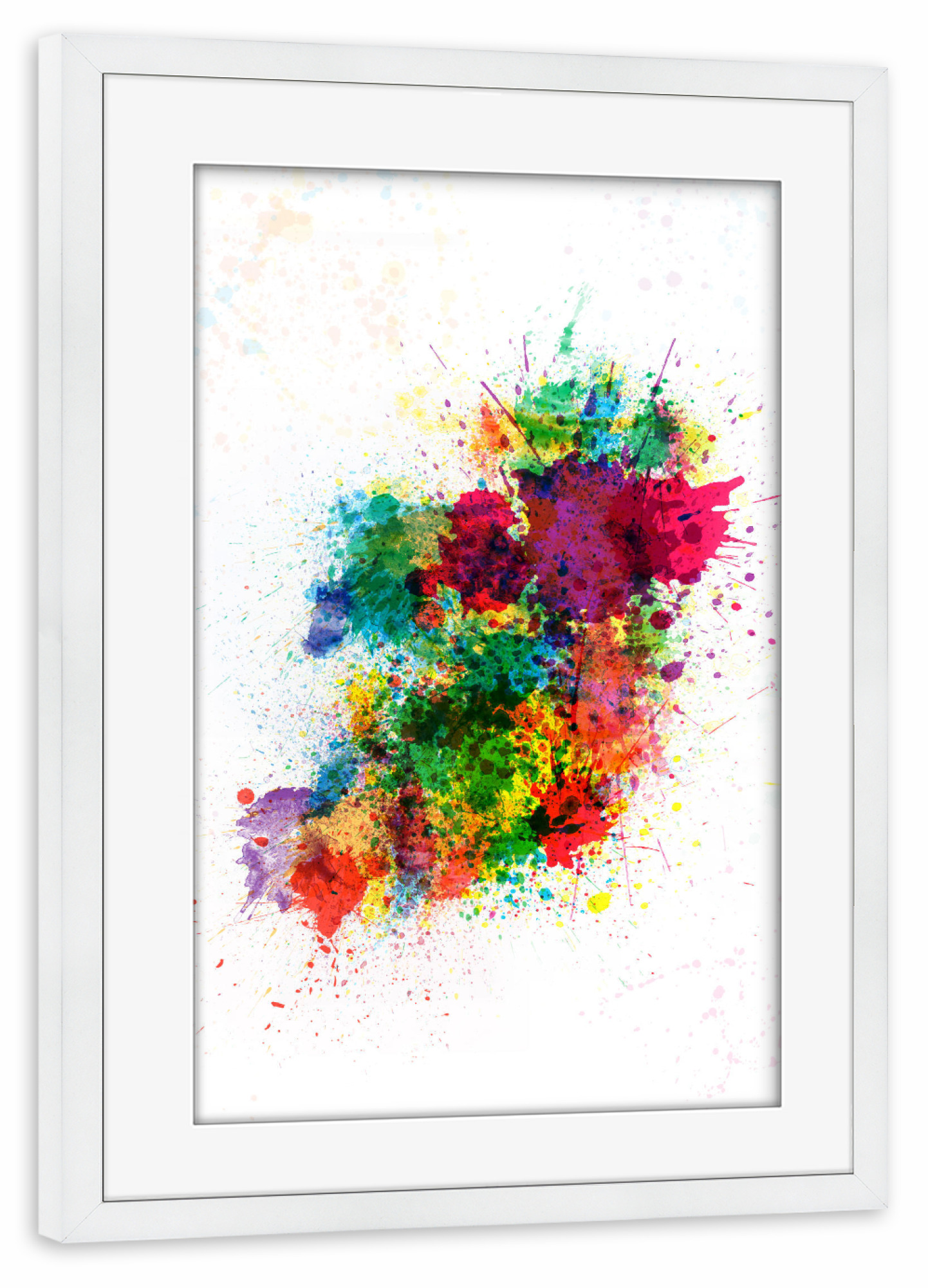 Poster mit Rahmen weiß "Ireland Map Paint Splashes" artboxONE - Reise,Reise / Länder,Kartografie