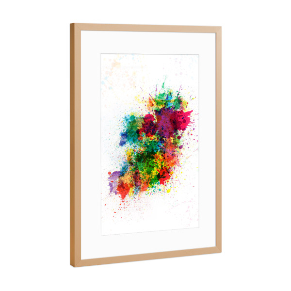 Poster mit Rahmen Kupfer "Ireland Map Paint Splashes" artboxONE - Reise,Reise / Länder,Kartografie