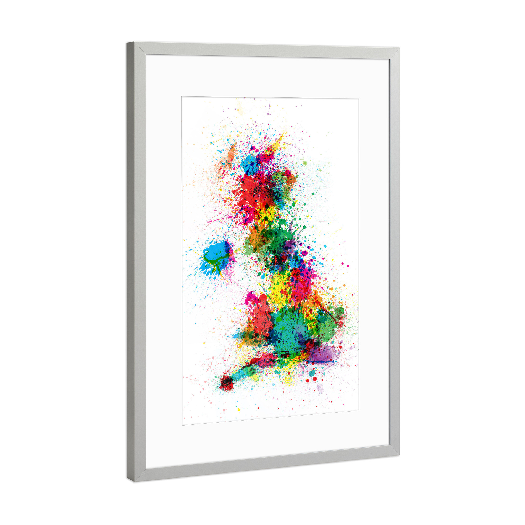 Poster mit Rahmen Silber "Great Britain Paint Splashes Map" artboxONE - Reise,Reise / Länder,Kartografie